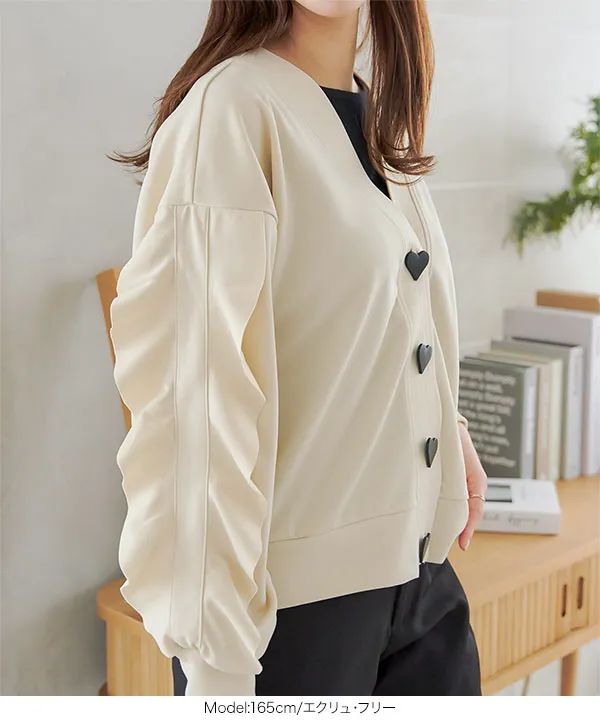 フリルスリーブハートボタンカーディガン [C6958] - レディース