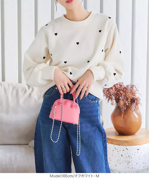 ♡刺繍トップス♡ 裏起毛 ハート刺繍トップス [C6984] - レディースファッション通販
