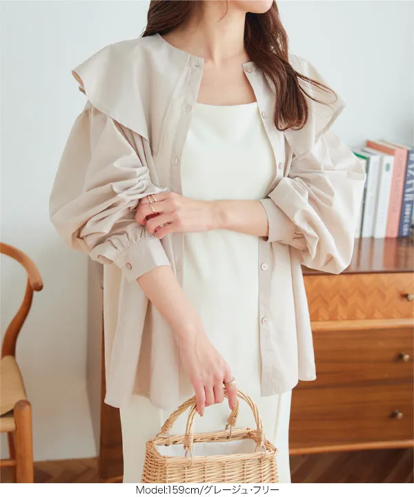 にこちゃん様 マイラン ボリュームスリーブ シャツドレス 羽織にも ボリュームスリーブラッフルカラーシャツ [C6991] - レディース