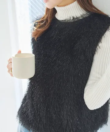 ラメシャギーノースリーブトップス [C7015]