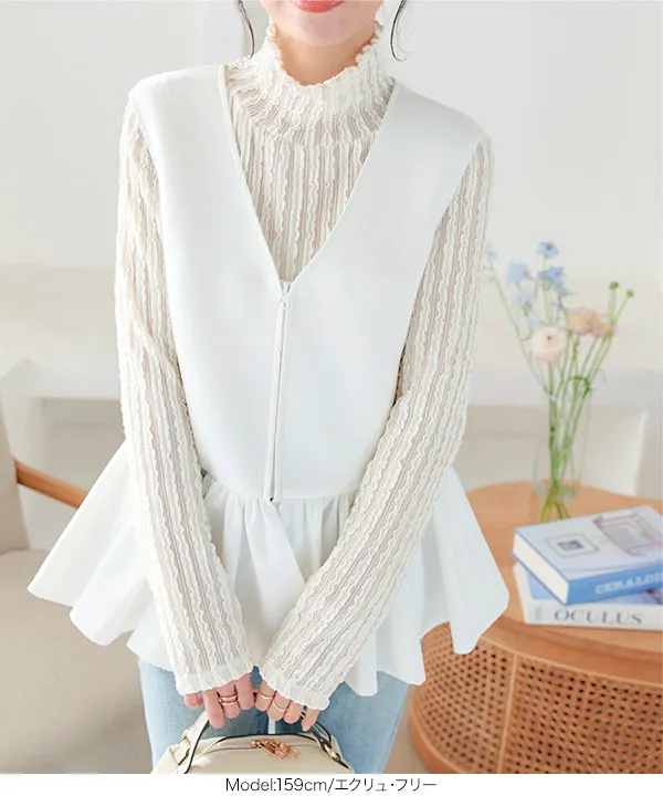 ウェーブシアーハイネックトップス [C7052] - レディースファッション