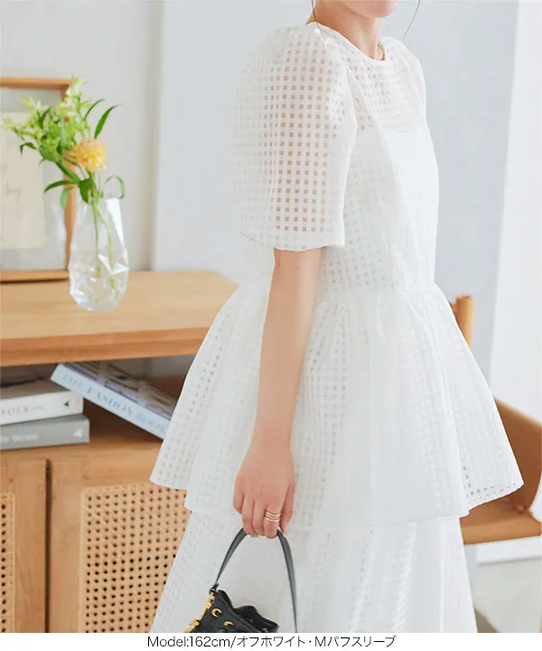 チェックオーガンジーペプラムブラウス [C7056] | トップス全品