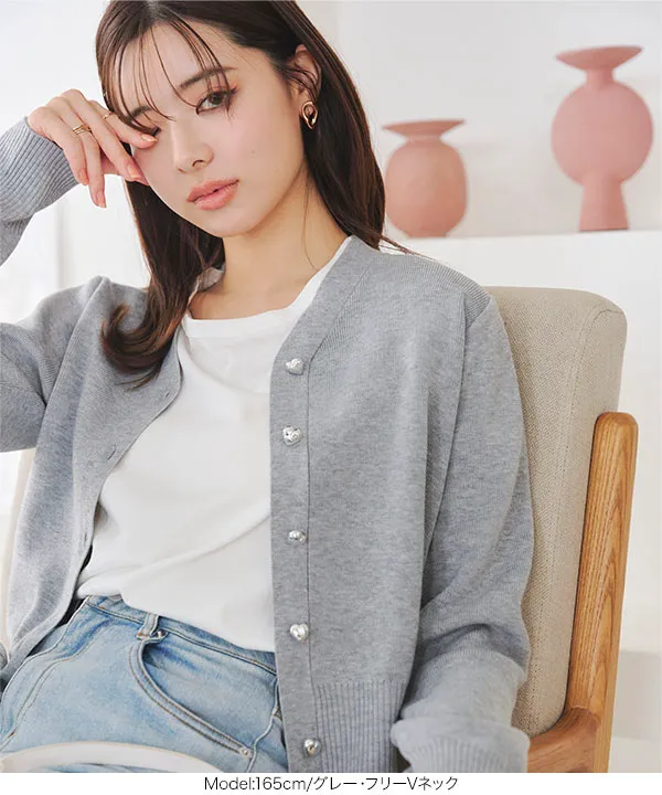 UVカットハートボタンカーディガン [C7057] - レディースファッション