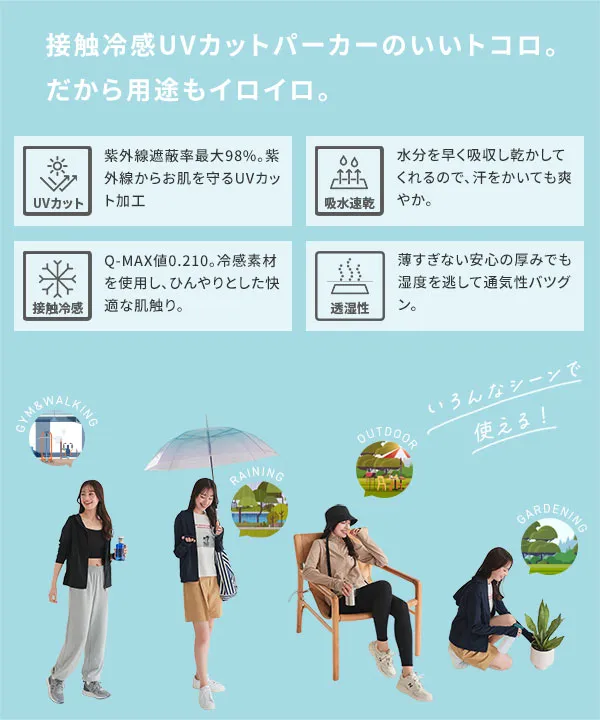 超冷感 ] UVカット接触冷感ラッシュガードパーカートップス [C7060