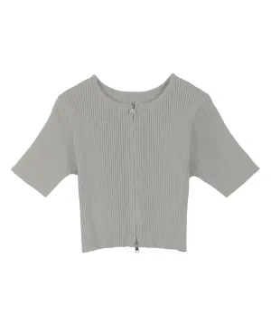 ダブルジップ半袖ニットトップス [C7079] - レディースファッション