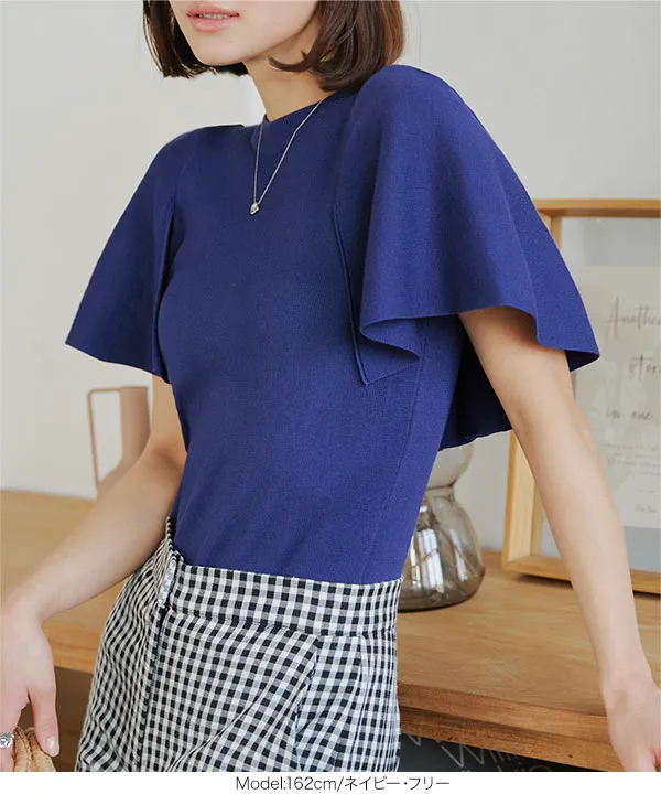 ケープカラーノースリーブニットトップス [C7081] - レディース