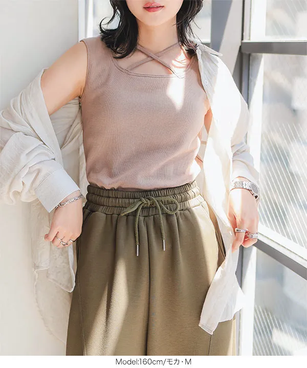 前後2wayカップ付きホルターストラップリブキャミソール [C7116