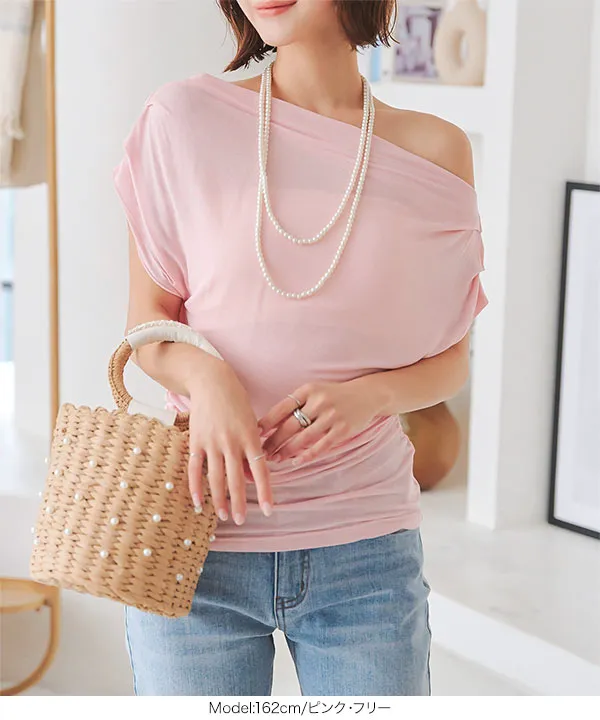 LUDLOW ワンショルダーシアトップス セール】ワンショルダーシアートップス（Tシャツ/カットソー