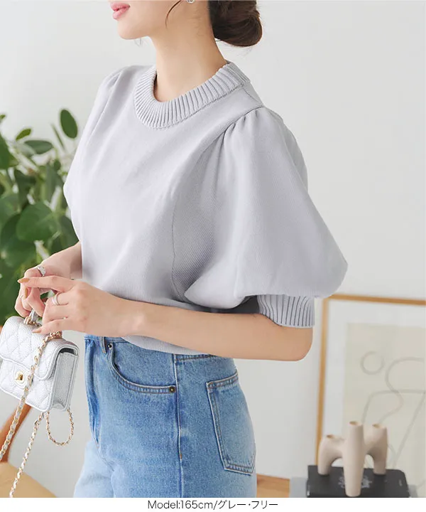 【新品】ハルノブムラタ ニット ライトグレー　パフスリーブ ニット 【レディス】 パフスリーブニットトップス [C7140] - レディースファッション通販