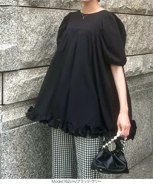 OHGA 裾フリル ブラウス ブラック　半袖 明日27日(wed)21時から大人気アイテムご予約承ります📋 ※ご