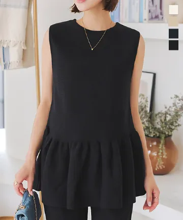 クルーネックペプラムベストトップス [C7180]