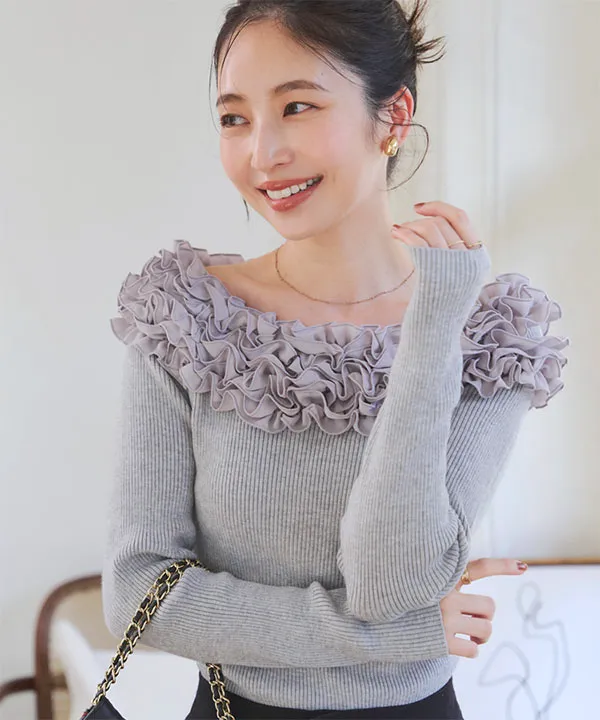 ティアードフリルオフショルニットトップス [C7183] | トップス全品