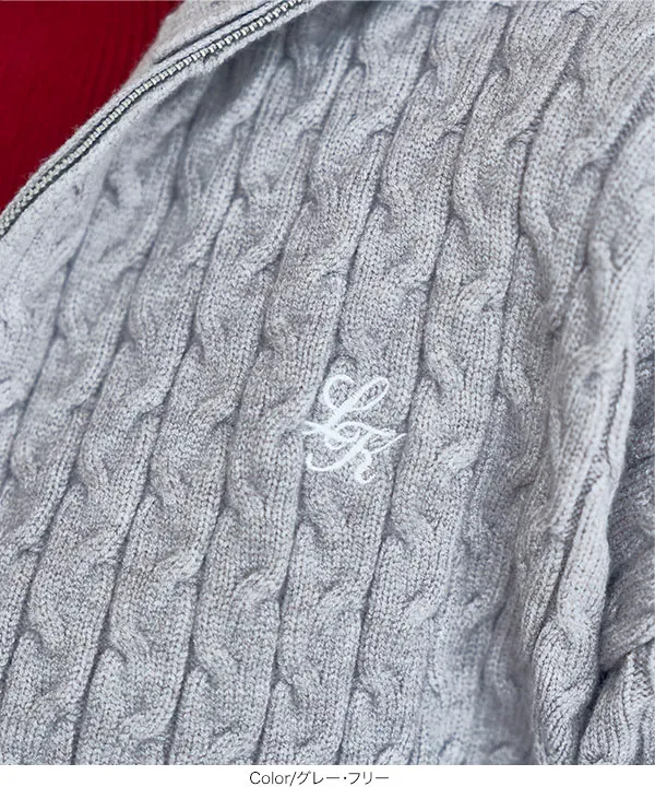 胸元刺繍スタンドカラージップニットトップス [C7187] 　