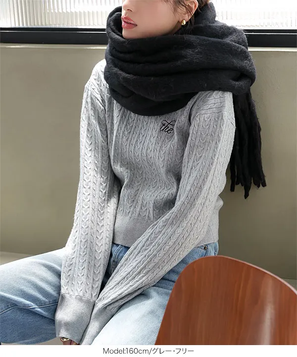 胸元刺繍ケーブルニットトップス [C7191] - レディース