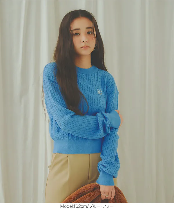 胸元刺繍ケーブルニットトップス [C7191] | トップス全品送料無料！2