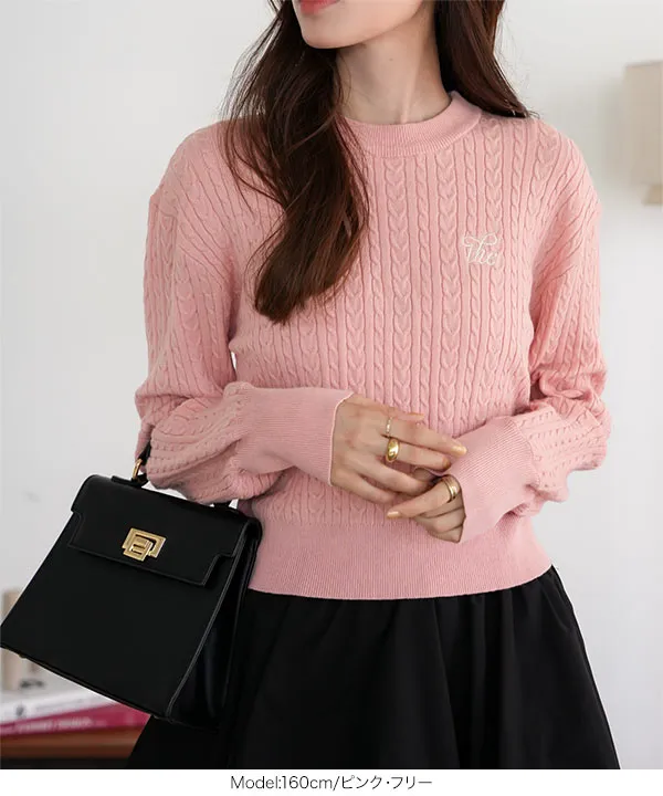胸元刺繍ケーブルニットトップス [C7191] - レディース