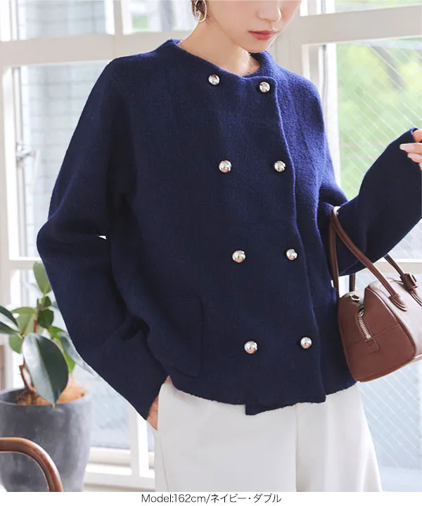 【美品・現行】PING　リバーシブル　ニットジャケット　白　L　Wファスナー ダブルボタンもっちもちニットジャケット [C7195] - レディース