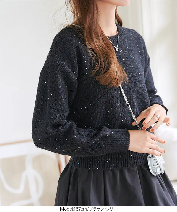 #wnc ソワレドヒロミ SOIREEDEHIROMI ニット セーター 花モチーフ  スパンコール ビーズ ラメ 黒 グレー系 レディース [932296] anc ソワレドヒロミ SOIREEDEHIROMI ニット セーター L 濃紺