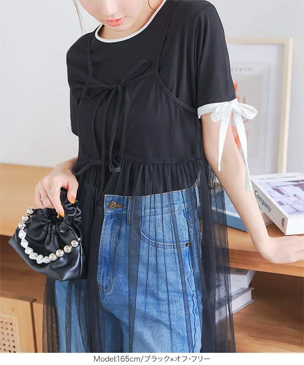 袖口リボンリンガーTシャツ [C7201]