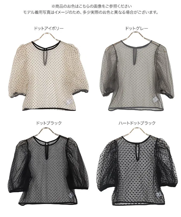 フロッキードットチュールパフスリーブプルオーバー [C7202