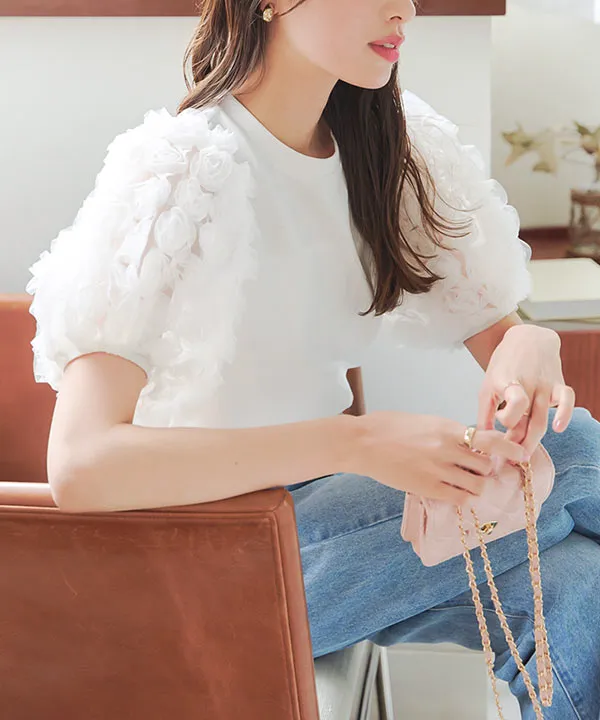 tシャツ フラワーレース5分袖トップス レディース フラワーレース5分袖トップス(F ホワイト): REDYAZEL｜公式