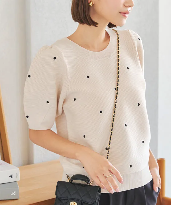 ドット刺繍ニットトップス [C7220] - レディースファッション