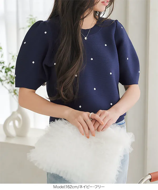 ドット刺繍ニットトップス [C7220] - レディースファッション通販 神戸