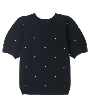 Mystrada】美品⭐️黒の刺繍入り ニット トップス 五分袖
