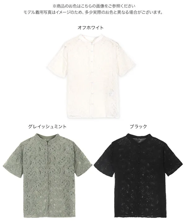 バンドカラー花柄シアーレースブラウス [C7246] - レディース