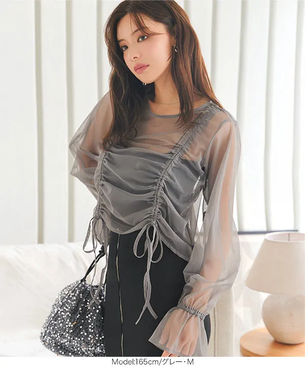 シャーリングチュールトップス [C7259] - レディース
