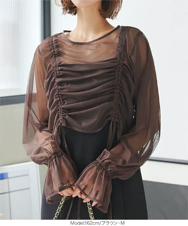 シャーリングチュールトップス [C7259] - レディースファッション通販