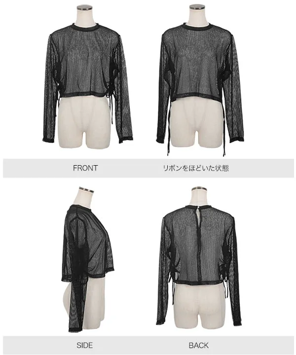 【トリコスペシャル】リボン付きシースルーTシャツ シアーリボントップ /Sheer Ribbon Top | FICTION TOKYO OFF
