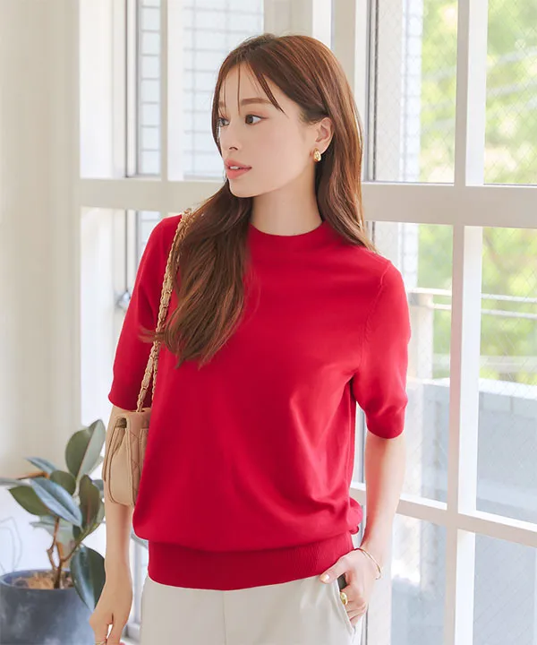 5分袖ドルマンテイストハイゲージニットトップス [C7277] - レディース