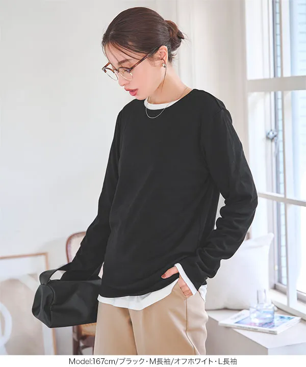 [ M L XL ] スムースコットン丸首トップス [C7293]