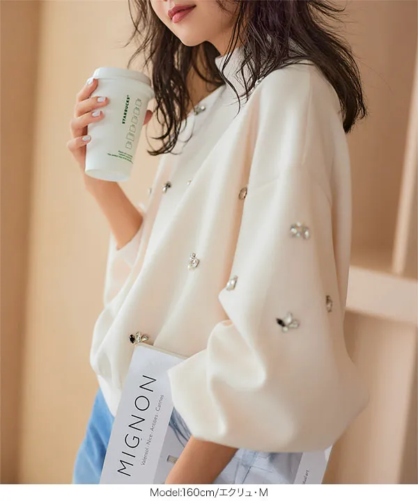 トップス BIGSORA ビジューダイバーモックネックトップス [C7311] - レディース