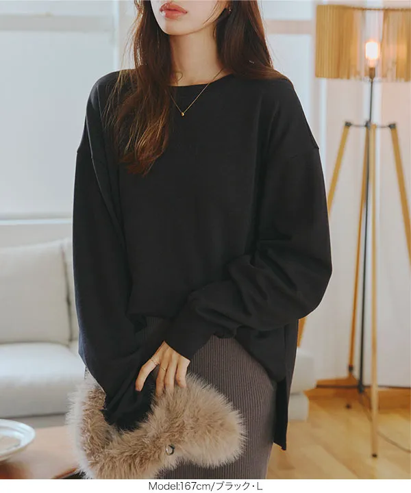 選べるサイズ M/L/XL ] コットンブレンドあったかオーバーT [C7313