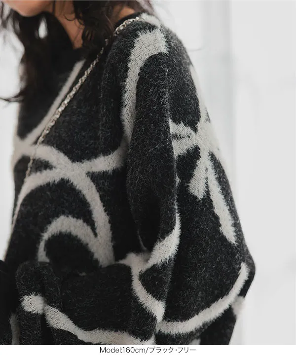 リボン柄シャギーニットトップス [C7328] - レディースファッション