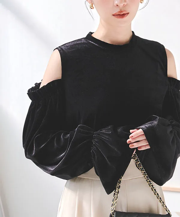 ショルダーカットベロアトップス [C7332] | SALE!! - レディース