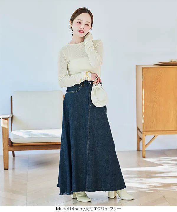 [ 田中亜希子さんコラボ ]選べる長袖/半袖　クルーネックシアーリブニットトップス [C7339] 　