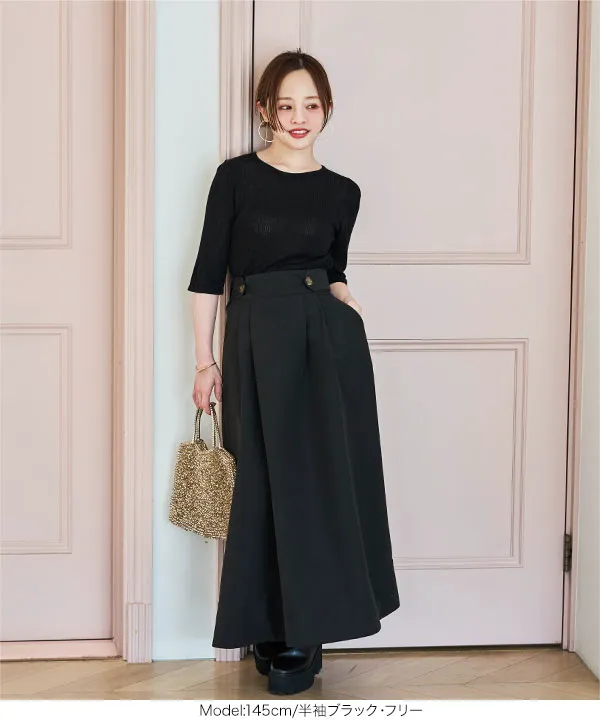 [ 田中亜希子さんコラボ ]選べる長袖/半袖　クルーネックシアーリブニットトップス [C7339] 　