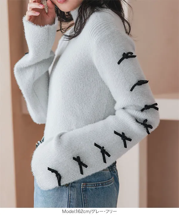 リボンスリーブシャギーニットトップス [C7345] | SALE！ - レディース