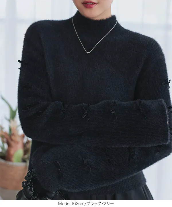 リボンスリーブシャギーニットトップス [C7345] | Xmas SALE！12/19(金