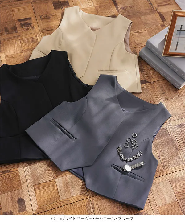 Petitle / プチレ ] フレアショートジレベスト [C7363] - レディース