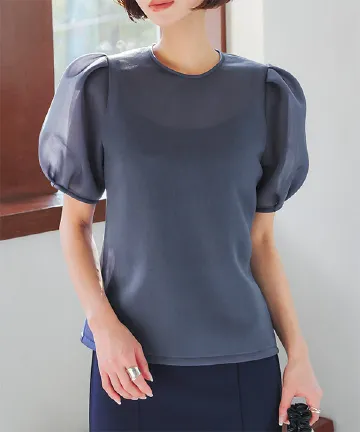 シアーダンボールパフスリーブブラウス [C7365] - レディース