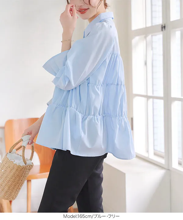 ギャザーティアードブラウス [C7391] - レディースファッション通販