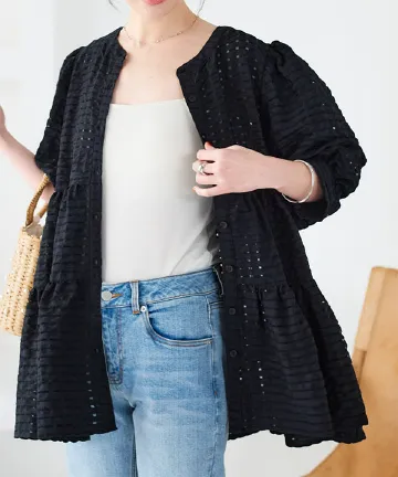 シアーチェックティアードブラウス [C7398] - レディースファッション