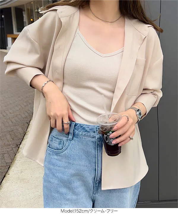 ブラウン 長袖シャツ ポケット付き ポケットデザイン コクーンシャツ [C7401] - レディースファッション