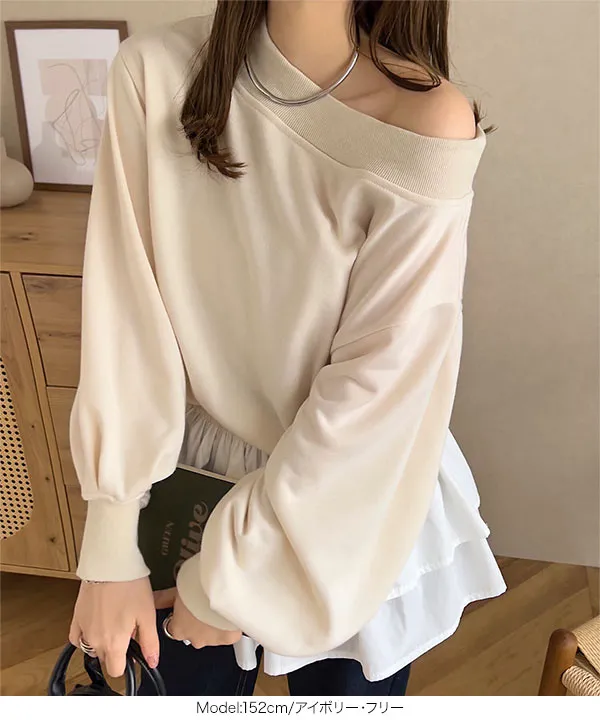 シャツレイヤード風オフショルスウェット [C7405]