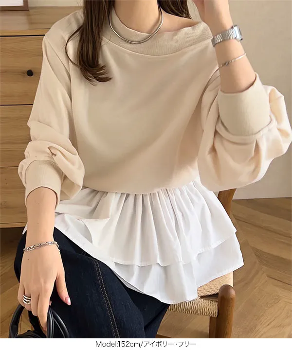 シャツレイヤード風オフショルスウェット [C7405]