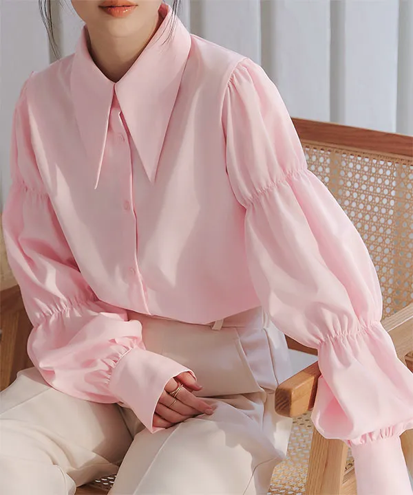 シワになりにくい ボリュームパフスリーブシャツ [C7419] - レディース